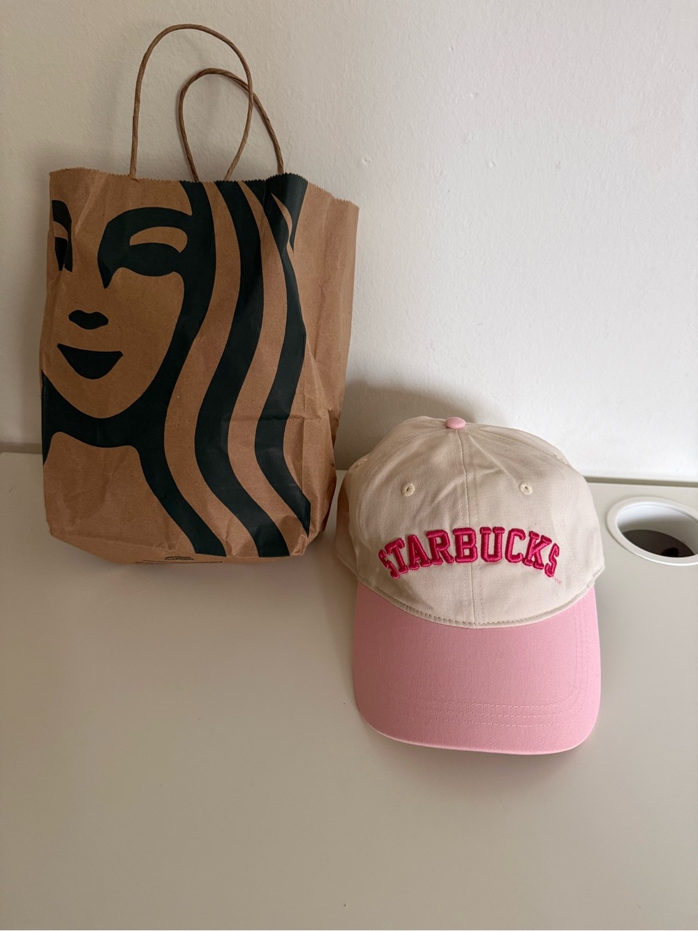 Starbucks Beige and Pink Logo Baseball Cap